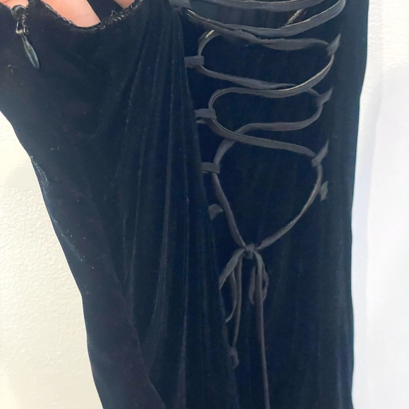 Vintage Velvet Le Chateau Black Lace-Up Mini Flate Dress Like New - Picture 4 of 6